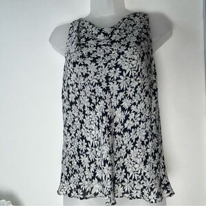 Lauren Ralph Lauren Sleeveless Dark Blue & White Floral Silk Blouse 8